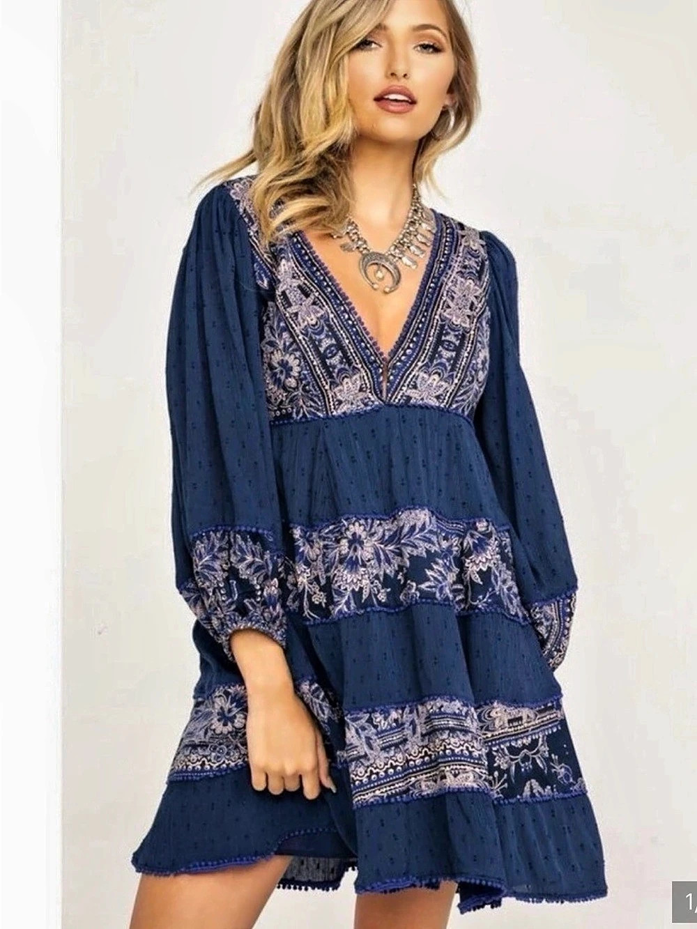 Free People My Love Mini Dress in Blue & Purple Patchwork
